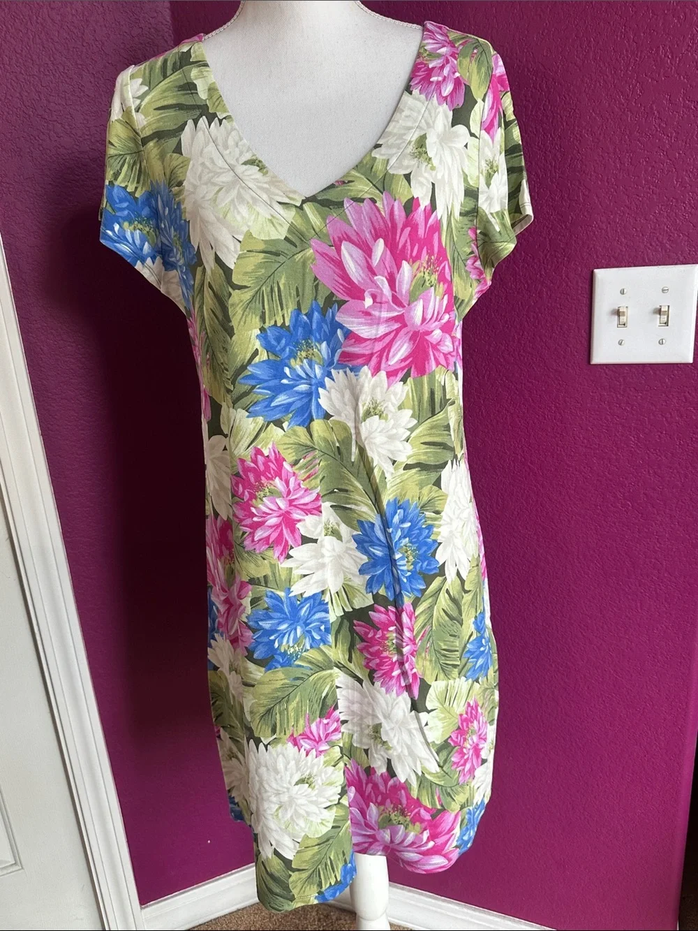 Tommy Bahama Floral V-Neck Mini Dress in Pink, Blue, White & Green